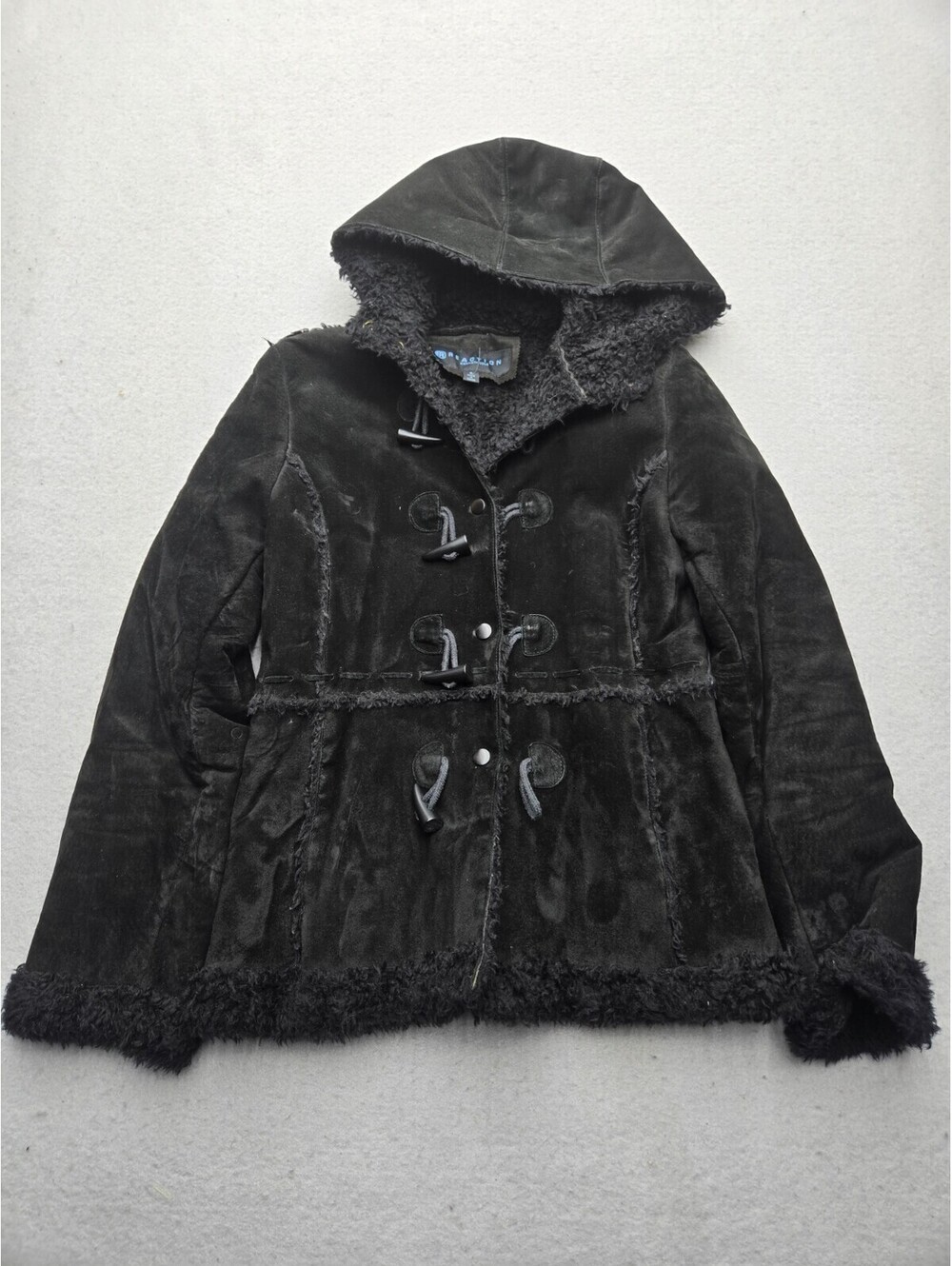 Reaction by Kenneth Cole Womens Coat Small Black Parka Hooded Lined Snap Casual